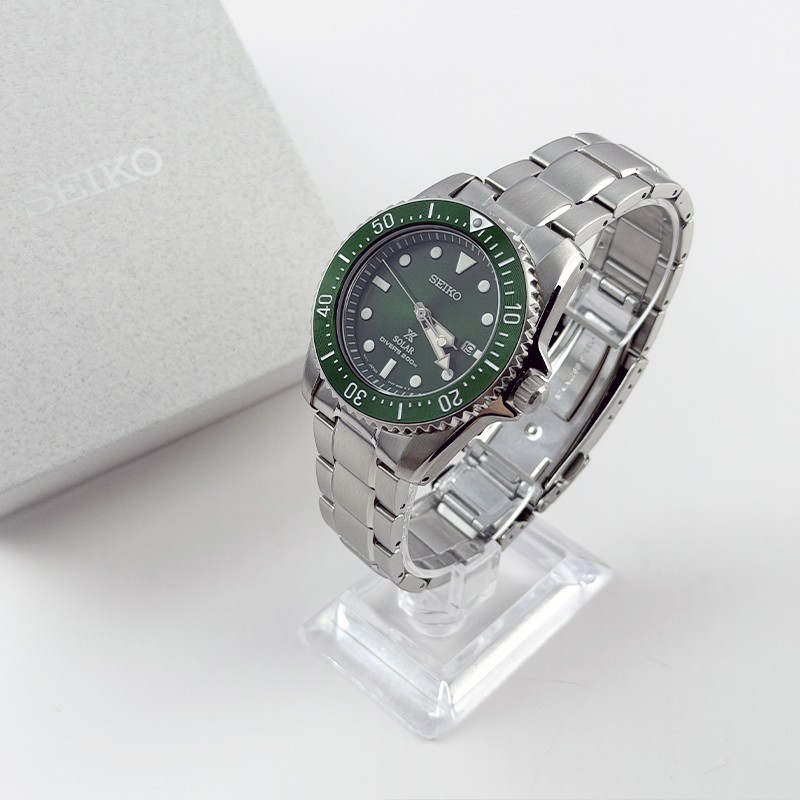 Seiko Men Prospex Sea Solar Power Green Dial SNE583 Diver Stainless Watch 38.5mm