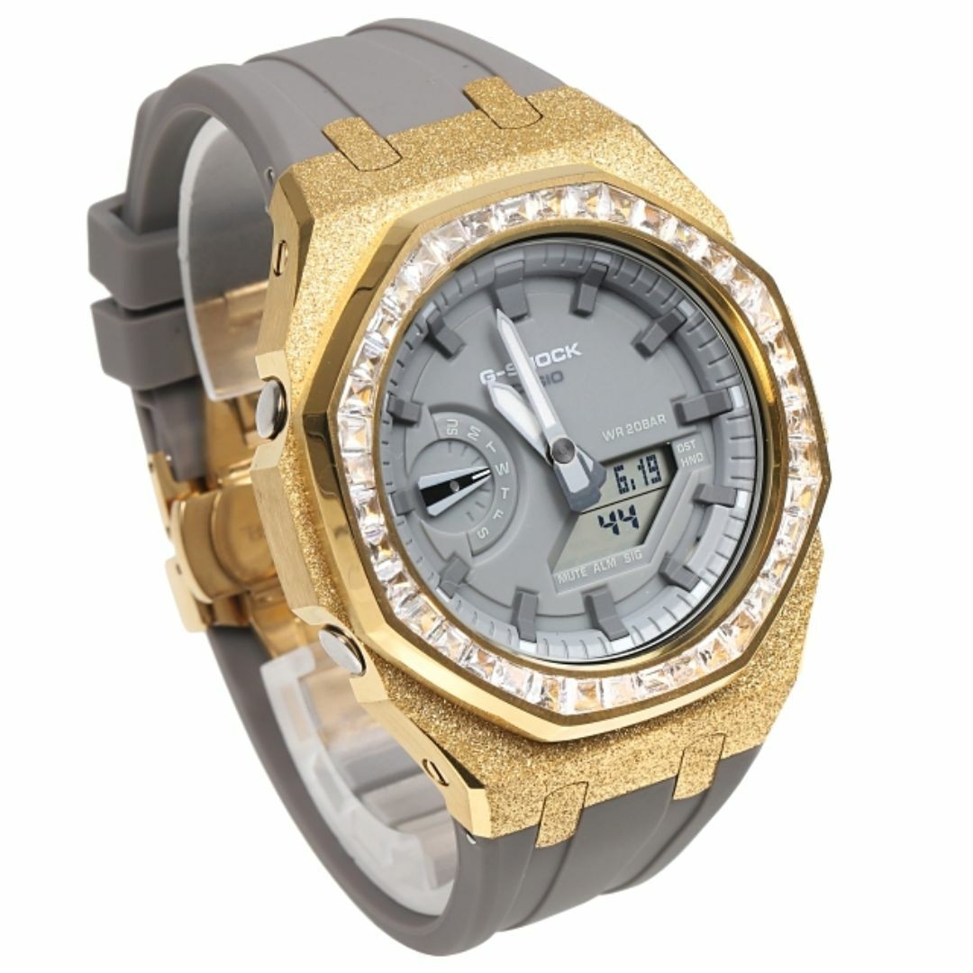 G-Shock GA2100 GA2110ET Metal Gray Custom Frosted Baguette CZ Bezel Rubber Band