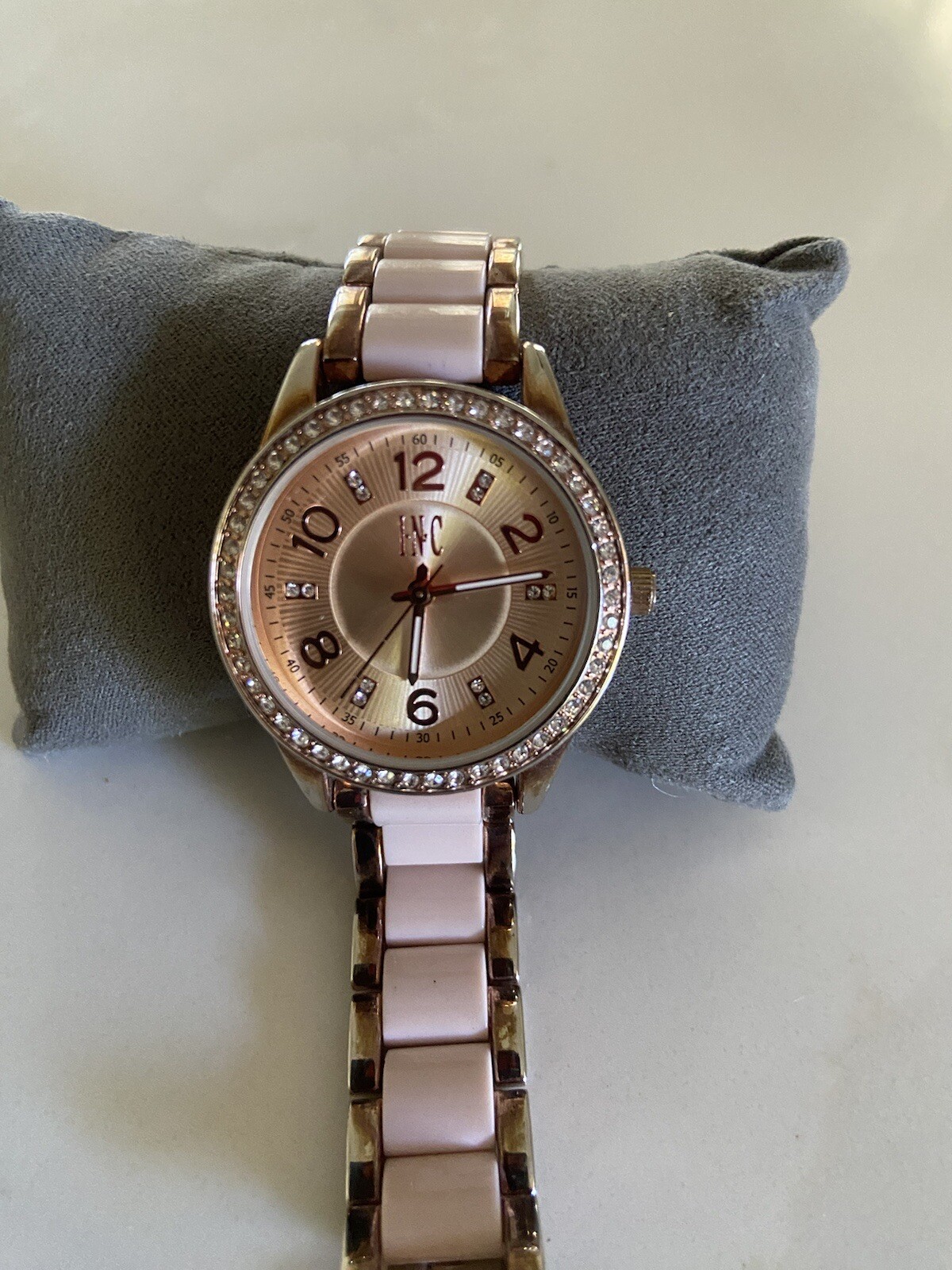 INC IN001RG 40mm rose gold crystal bezel quartz watch w/ bracelet & New battery