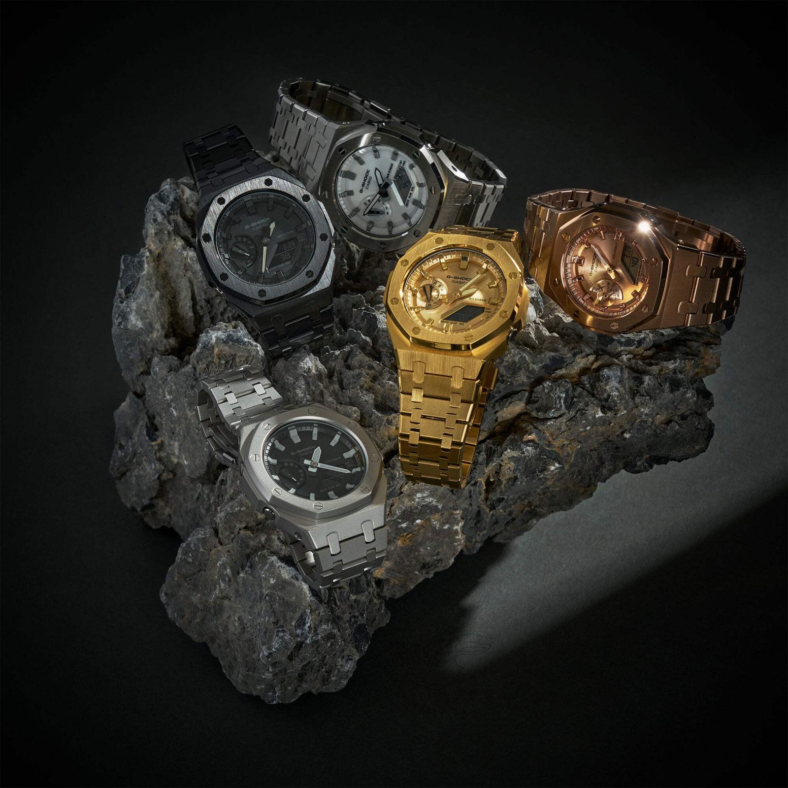 Casio GA-2100 G-Shock Watch w/ Gold Metal Case & Bracelet Mod – Gold Dial