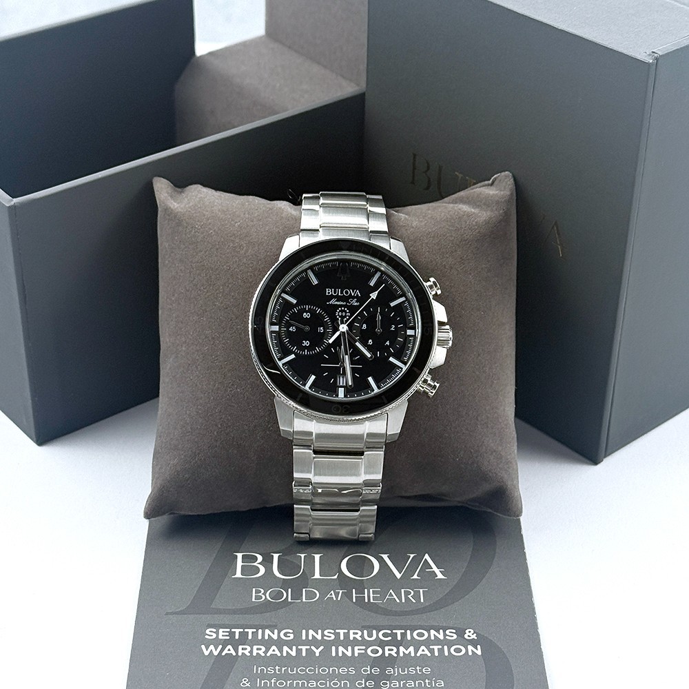 Bulova Men’s Marine Star Chronograph Quartz Black Dial Stainless Watch 96B272