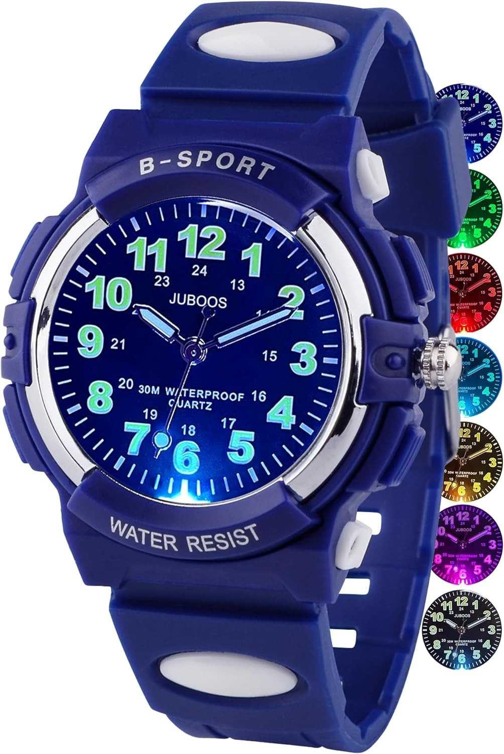 Kids Analog Watch 7 Color Night Lights Waterproof Soft Strap Age 5-18