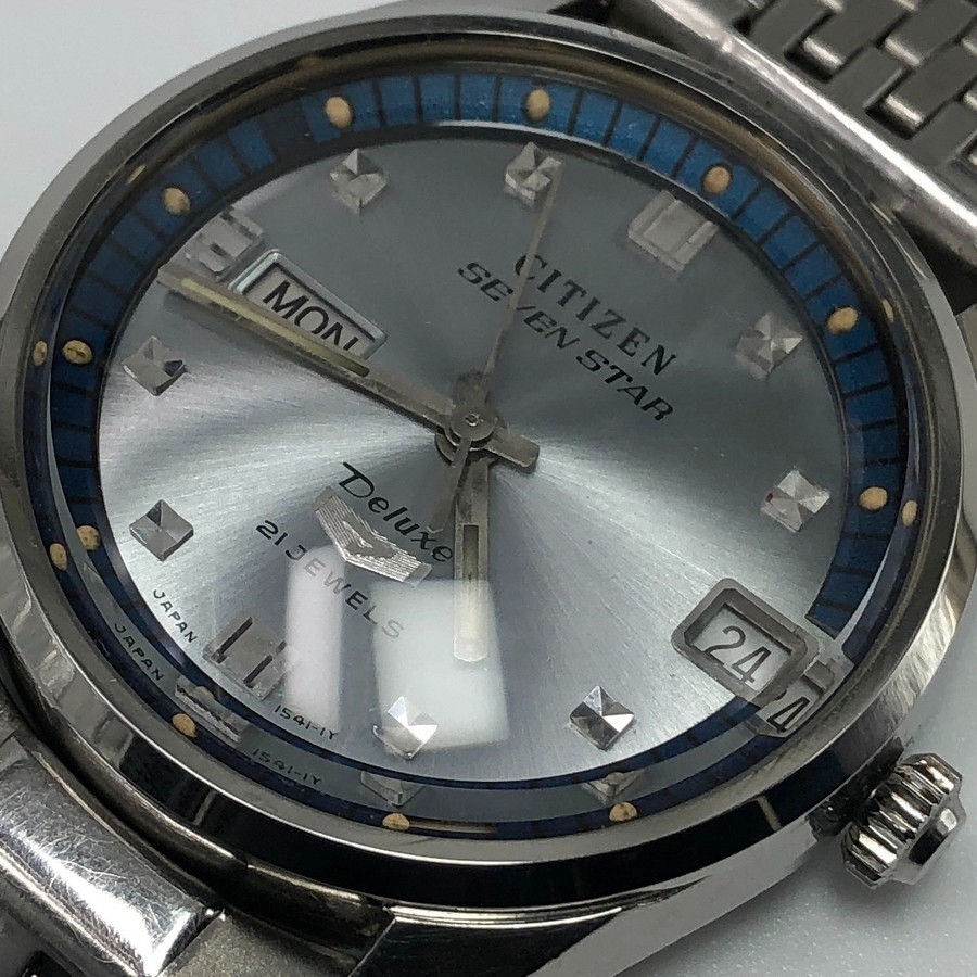 Vintage 1967 CITIZEN SEVEN STAR Deluxe 7 Blue Chapter Ring Automatic Japan #2582