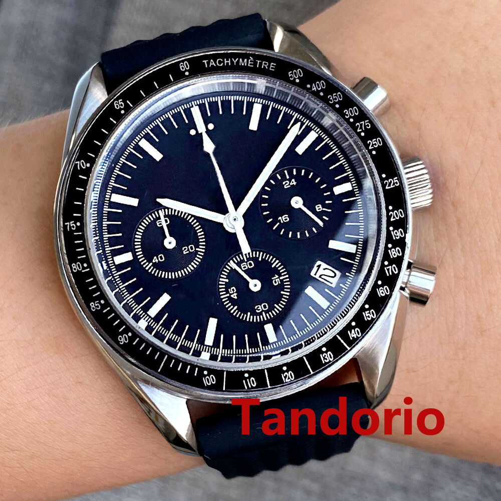 Bliger 40mm Quartz Full Functional Chronograph Watch Black Dial Folding Clasp