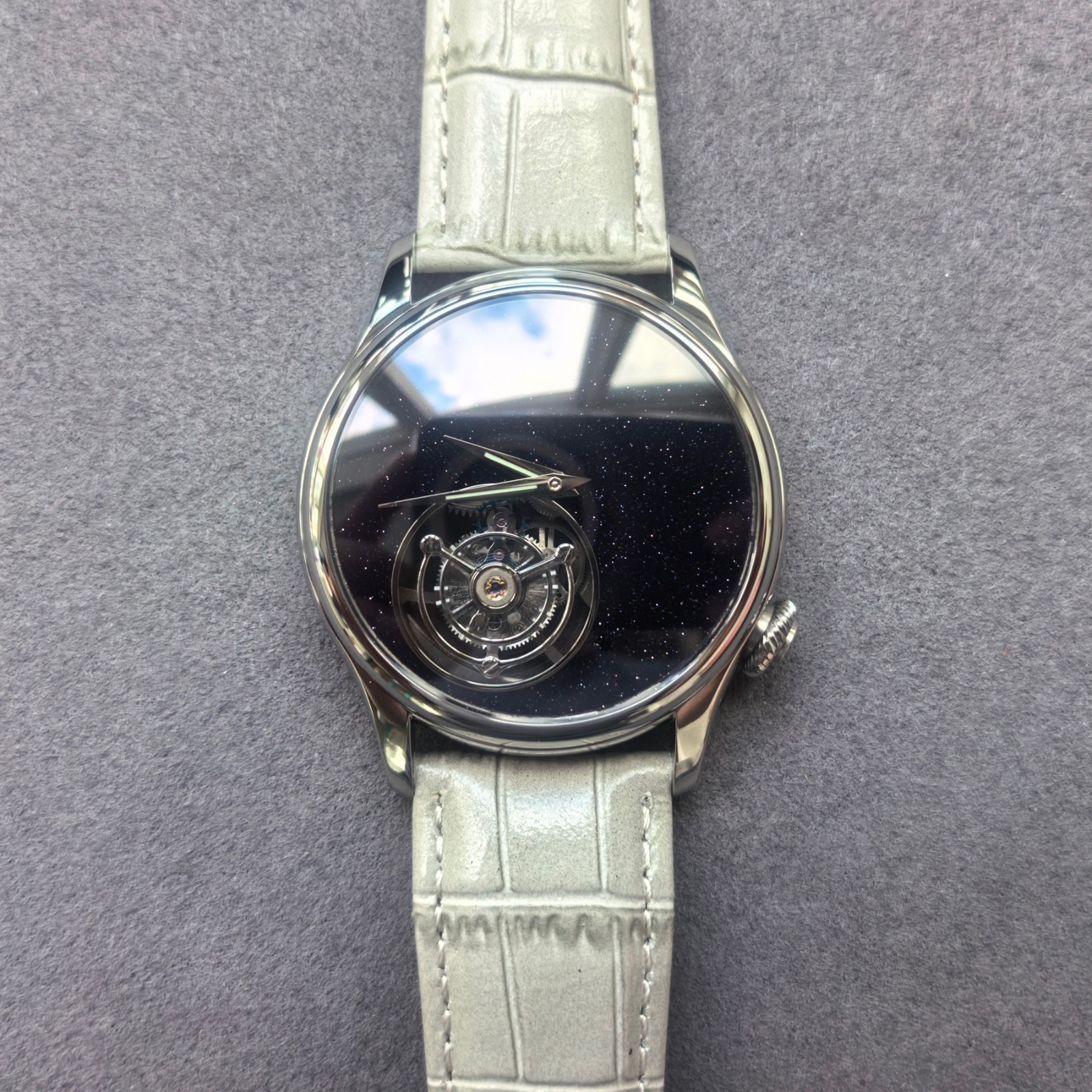 Merkur Men Tourbillon Watch 42mm Mechanical Wristwatch Sapphire Black Sand Dial