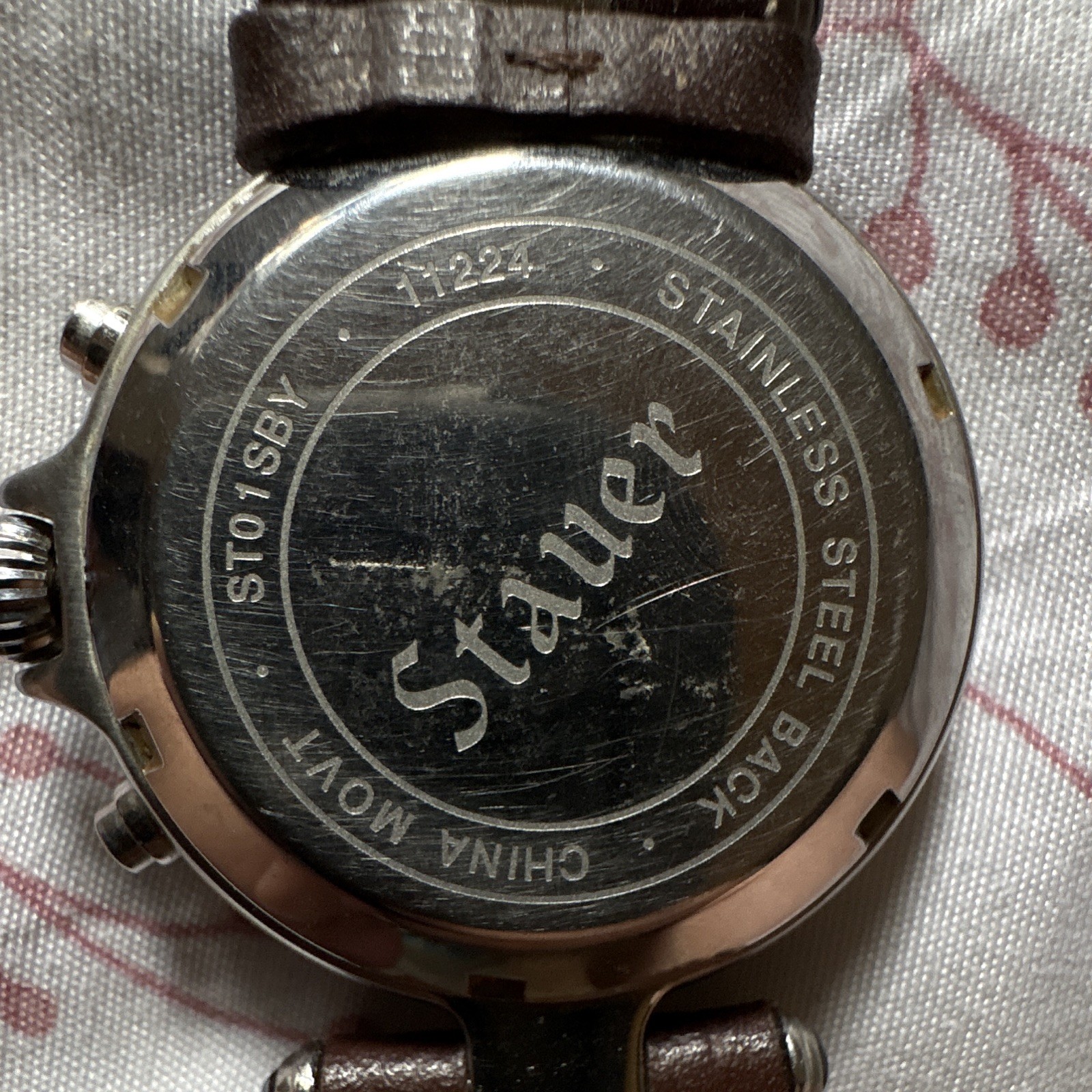 Stauer Men’s Quartz 11224 ST01SBY Cream Roman Dial Worn Brown Leather Strap