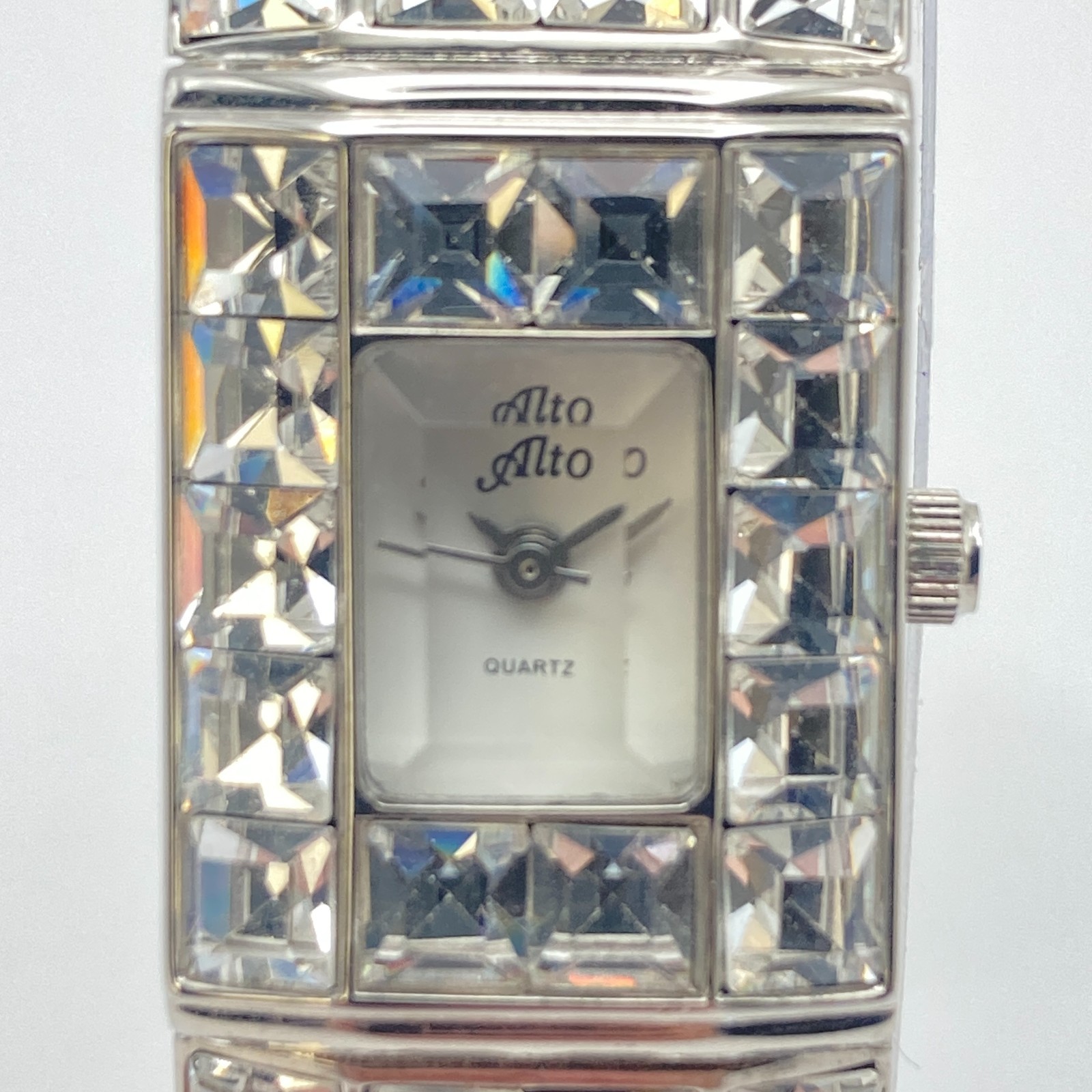 Alto Womens Watch Silver Tone Crystals Bling 19mm Faceted Crystal New Battery 7″