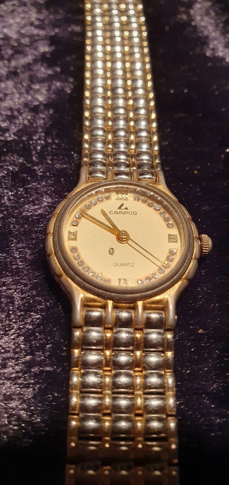 Campus Womens Two Tone Watch Quartz Crystal Bezel Roman Numerals Stainless Steel