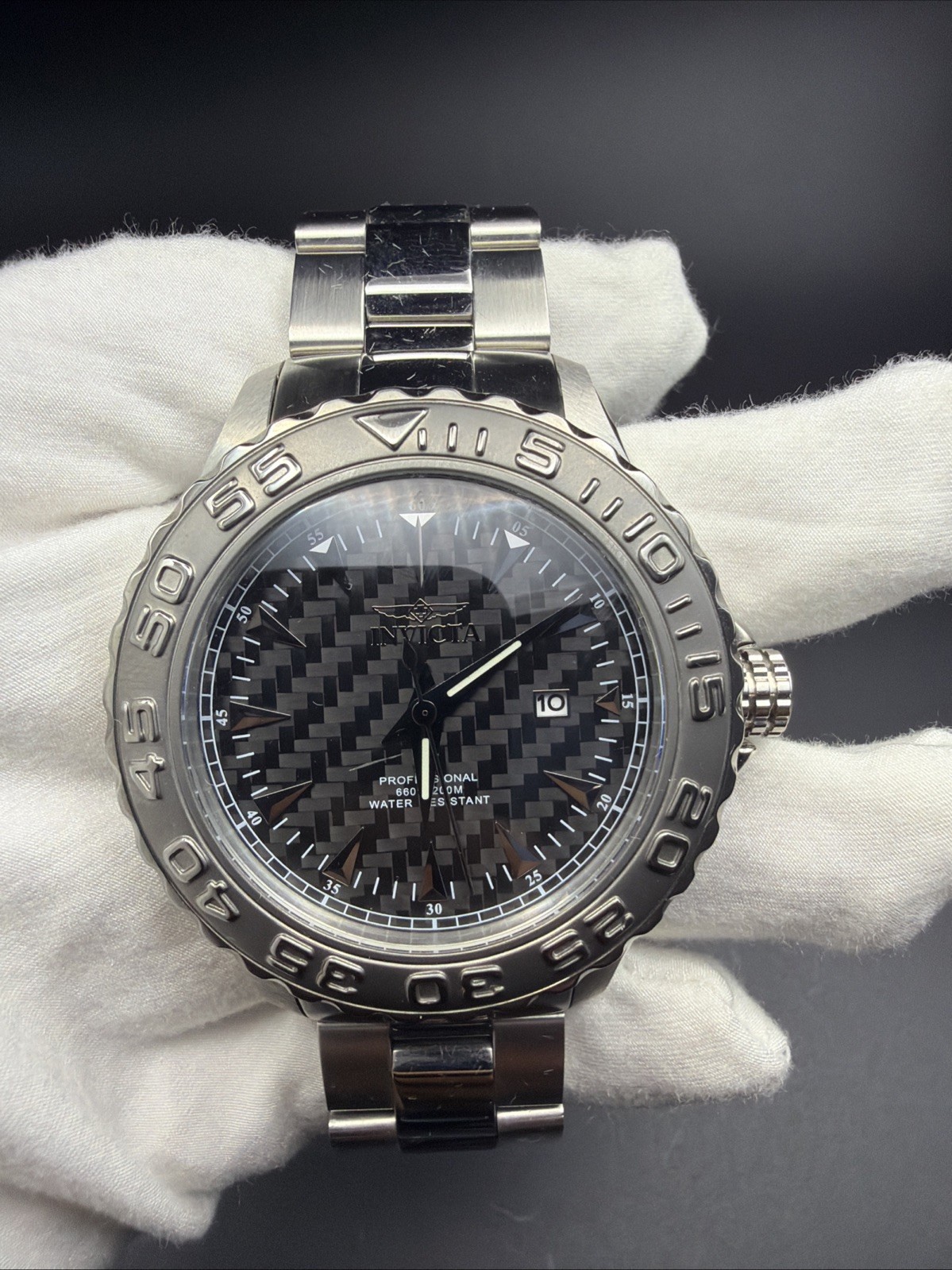 Invicta Pro Diver Ghost Watch Men 47mm Carbon Dial Stainless Date 12555 New Bat