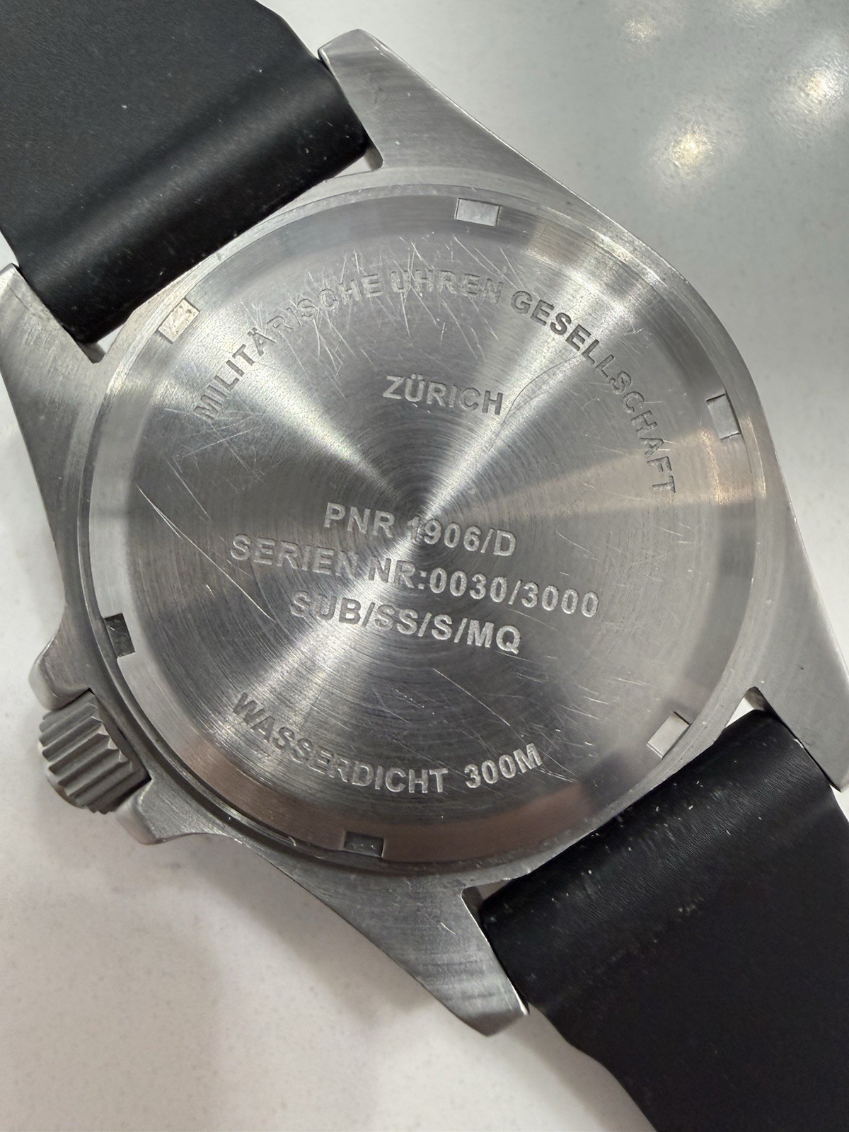 MWC 300m Sub Diver SS Watch w Screw Down Crown Italian Silicone Strap