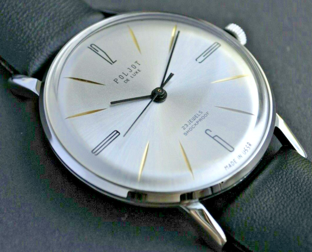 New POLJOT De LUXE New! Extra SLIM Watch Mens Vintag 1970 Case Stainless Steel