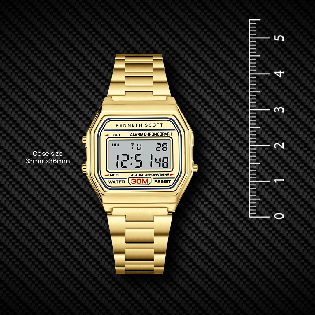 Kenneth Scott Men’s Digital Watch | Champagne Dial, 33mm, 30 m (3 ATM)