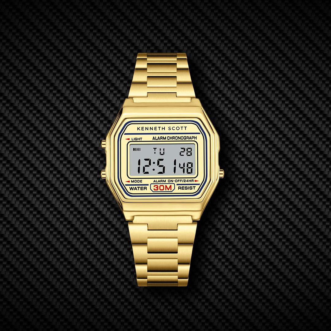 Kenneth Scott Men’s Digital Watch | Champagne Dial, 33mm, 30 m (3 ATM)