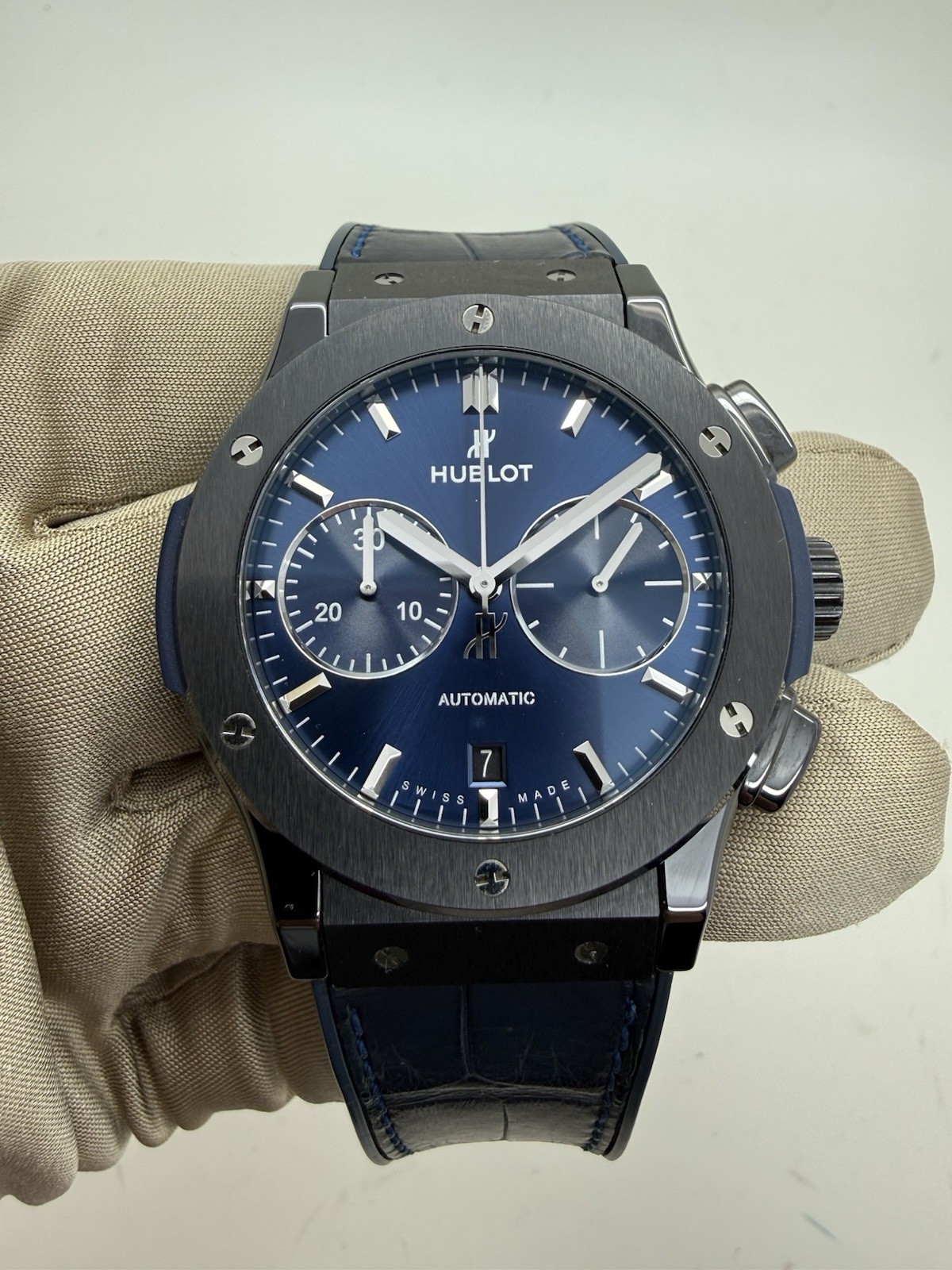 Hublot Classic Fusion Ceramic 45 Chronograph Blue Dial Watch 521.CM.7170.LR B+P