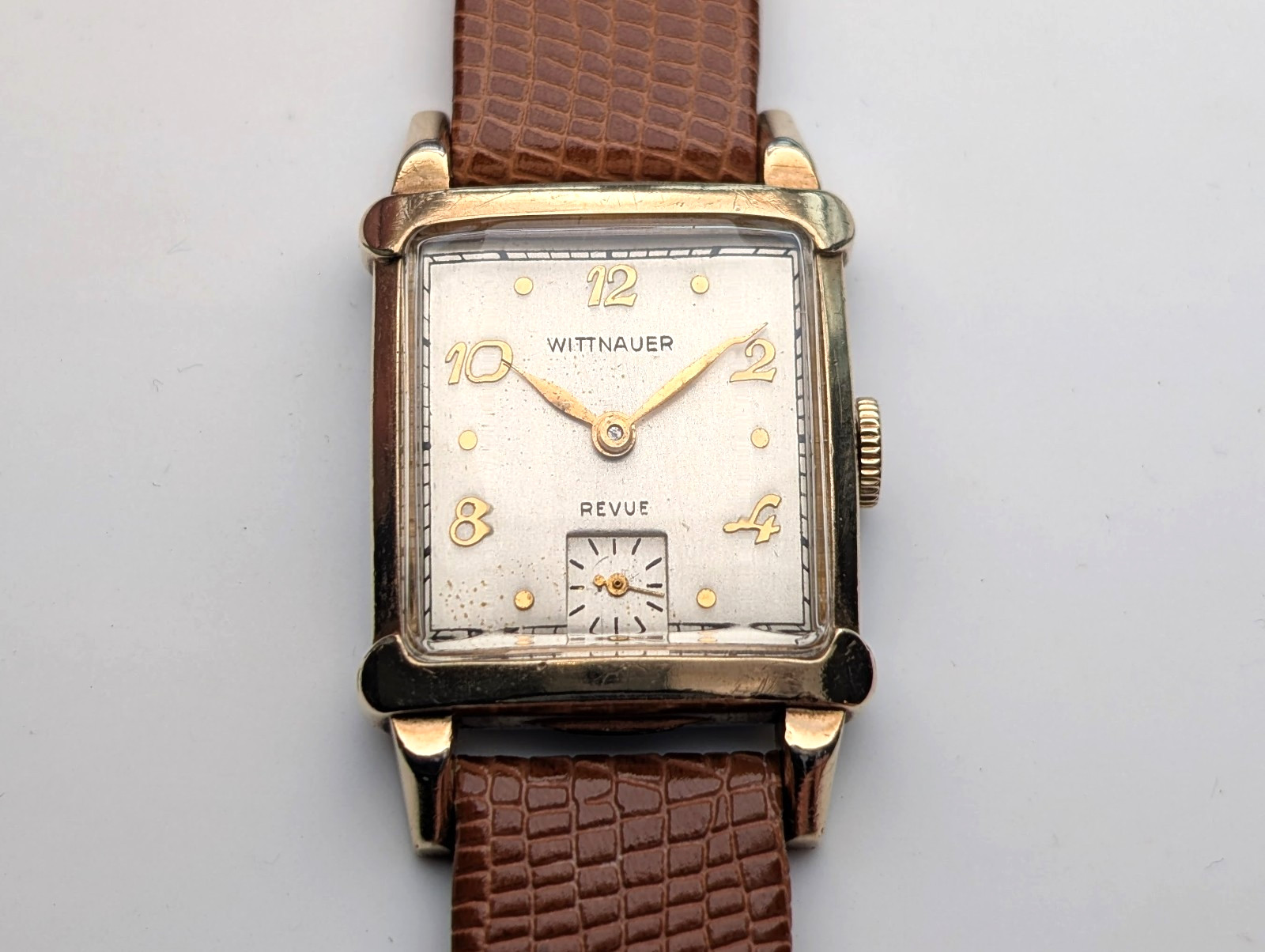 Vintage Wittnauer Revue 73 10K Gold Plated Art Deco Watch, 1950s, Running Well