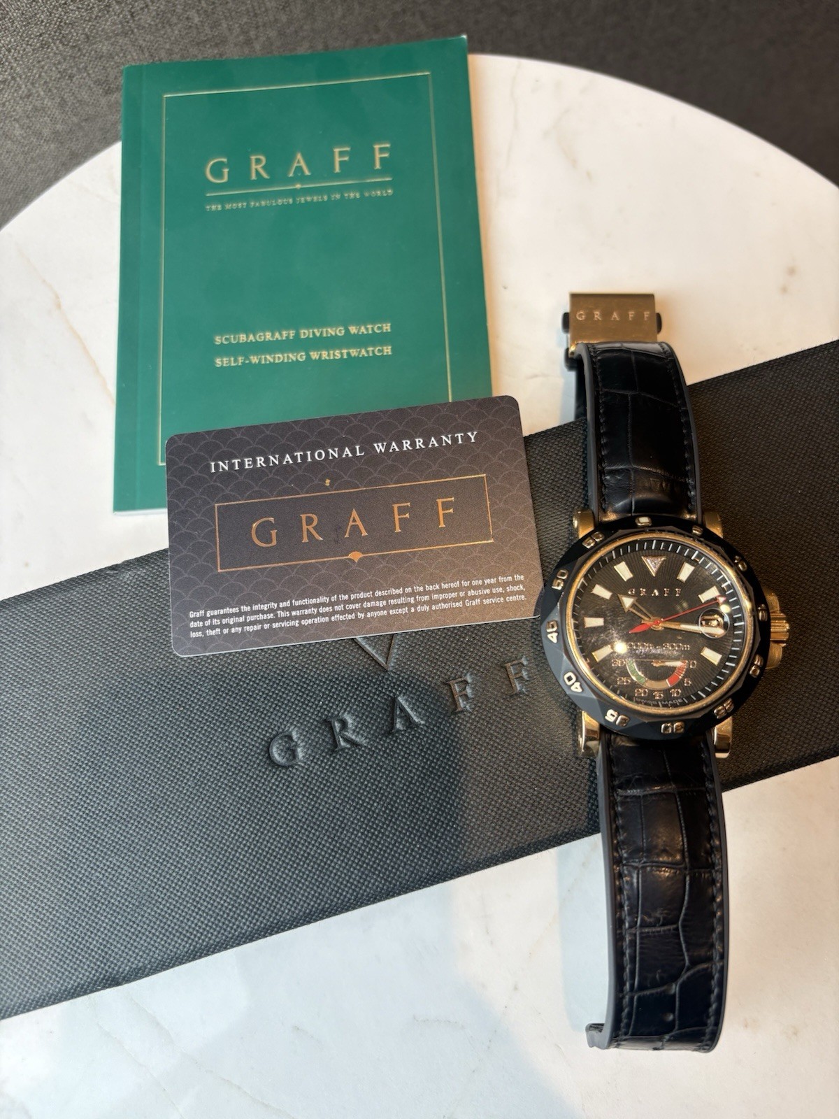 GRAFF SCUBAGRAFF 18K GOLD DIVER 47MM 300M RETROGRADE TIMER DIAMOND CROWN RARE