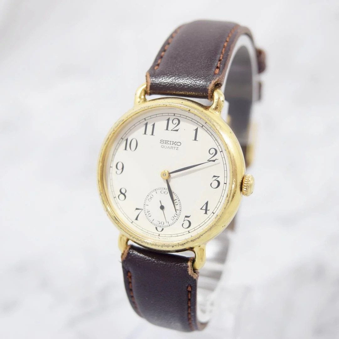 SEIKO Chariot 2628-0140 Quartz SS Gold Plated 1.25in Dial White Gold Brown