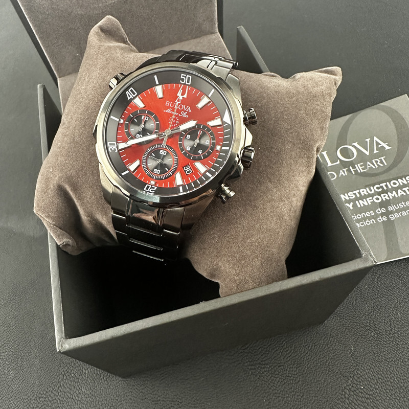 Bulova Marine Star/98B350 Chronograph Red Dial 6S20/Swiss Quartz Watch 43MM