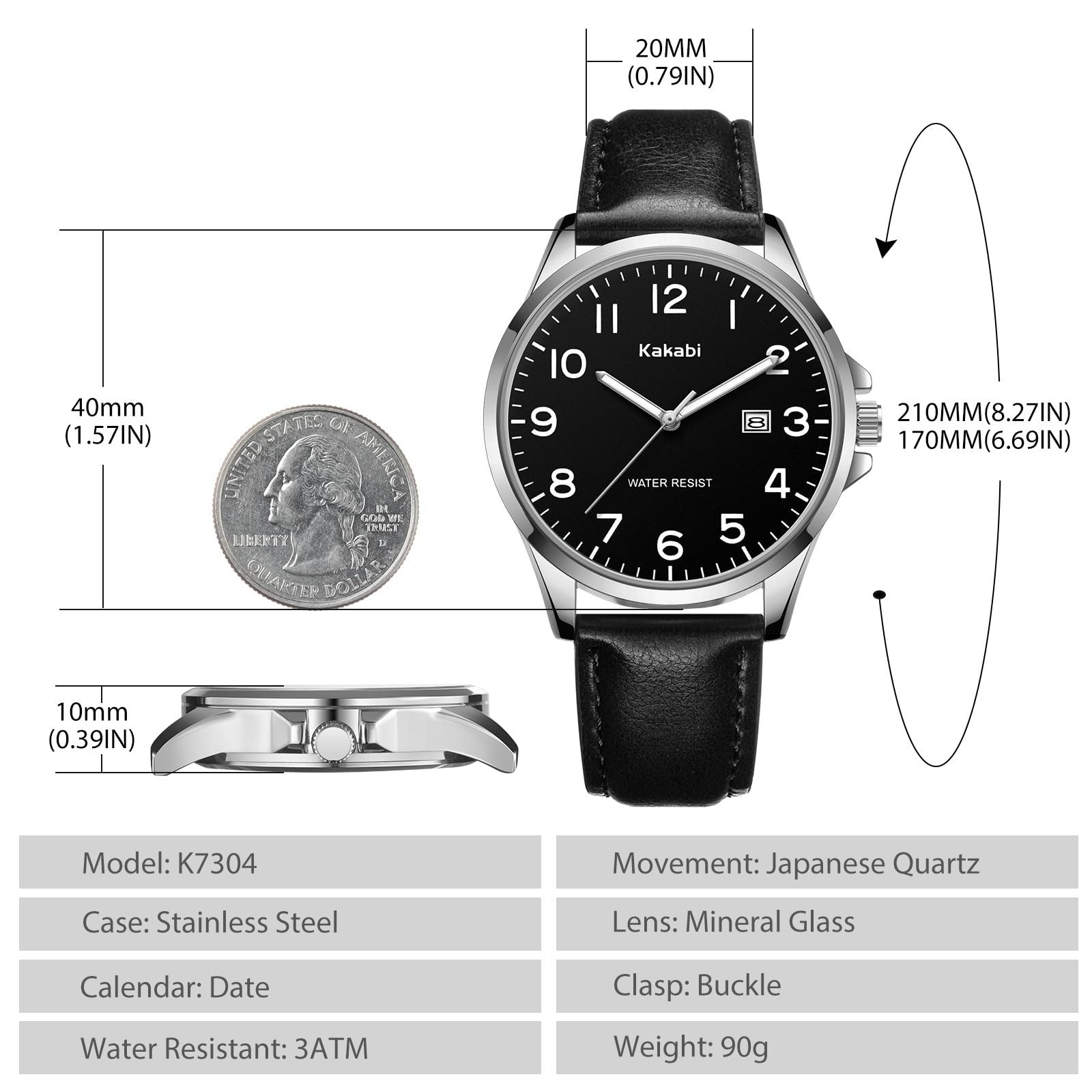Kakabi Minimalist Men’s Waterproof Quartz Analog Watch with Leather Strap