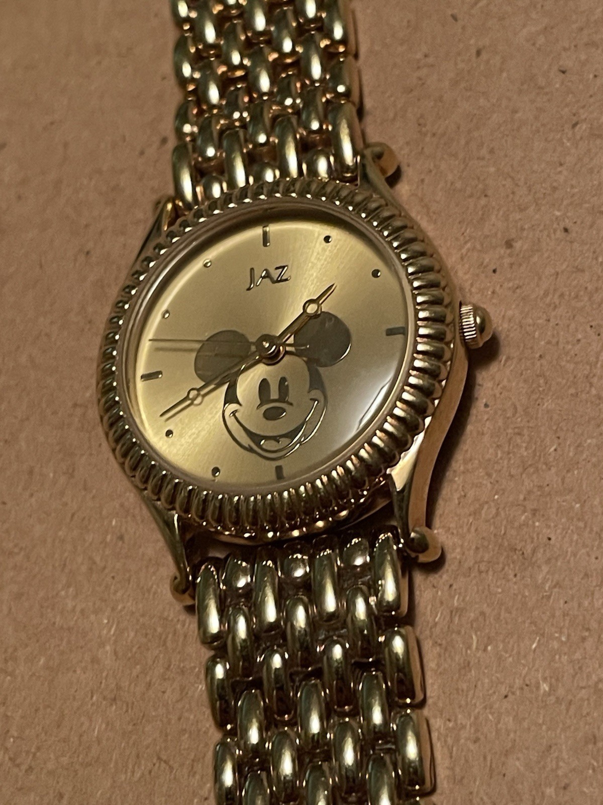 Vtg JAZ Disney Mickey Mouse Watch Gold Tone Japan Movt Retro Classic