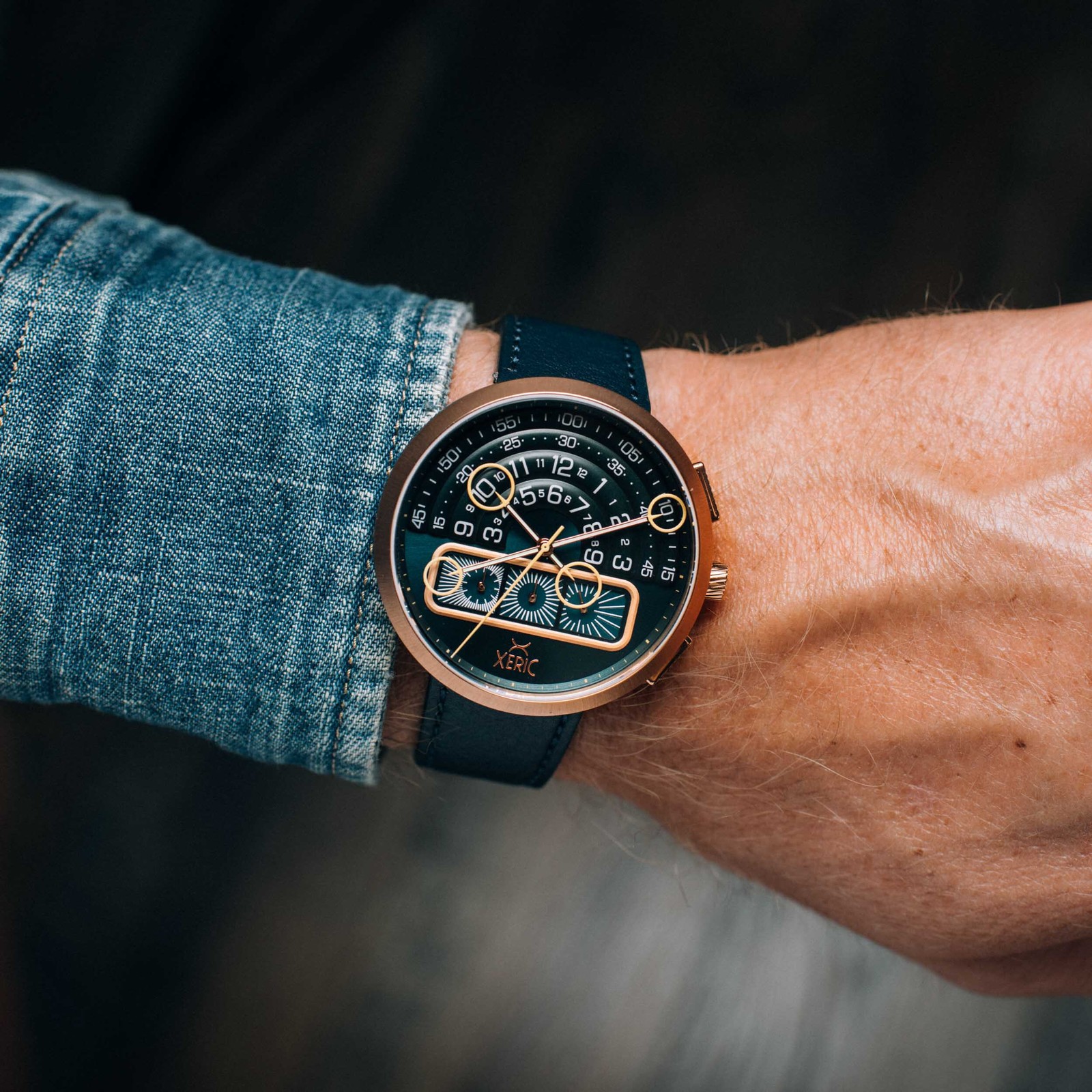 Xeric Halograph II Chrono Rose Gold Indigo Watch – Brand New