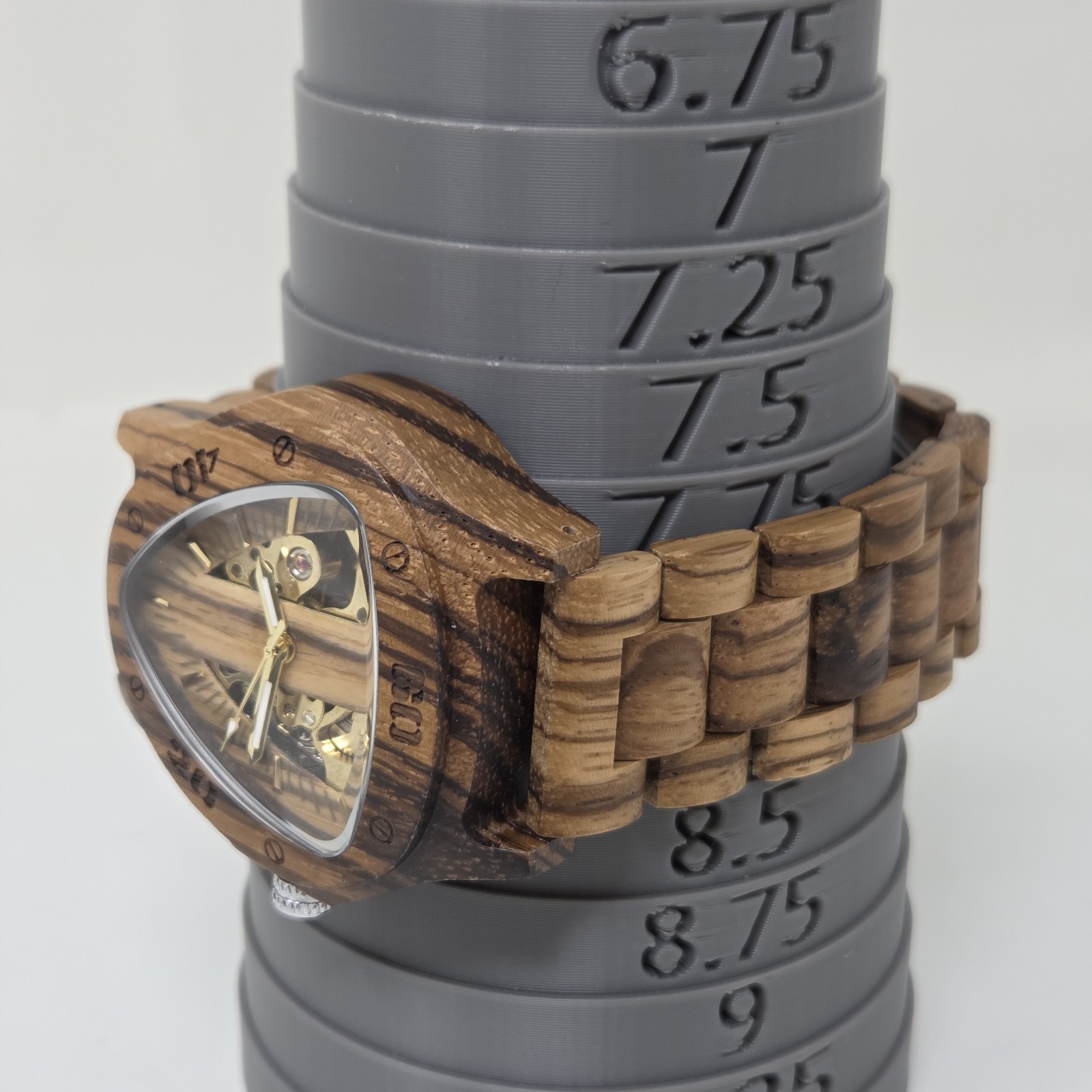 New Dentily Men’s Wooden Skeleton Automatic Mechanical Watch w/ Triangle Dial