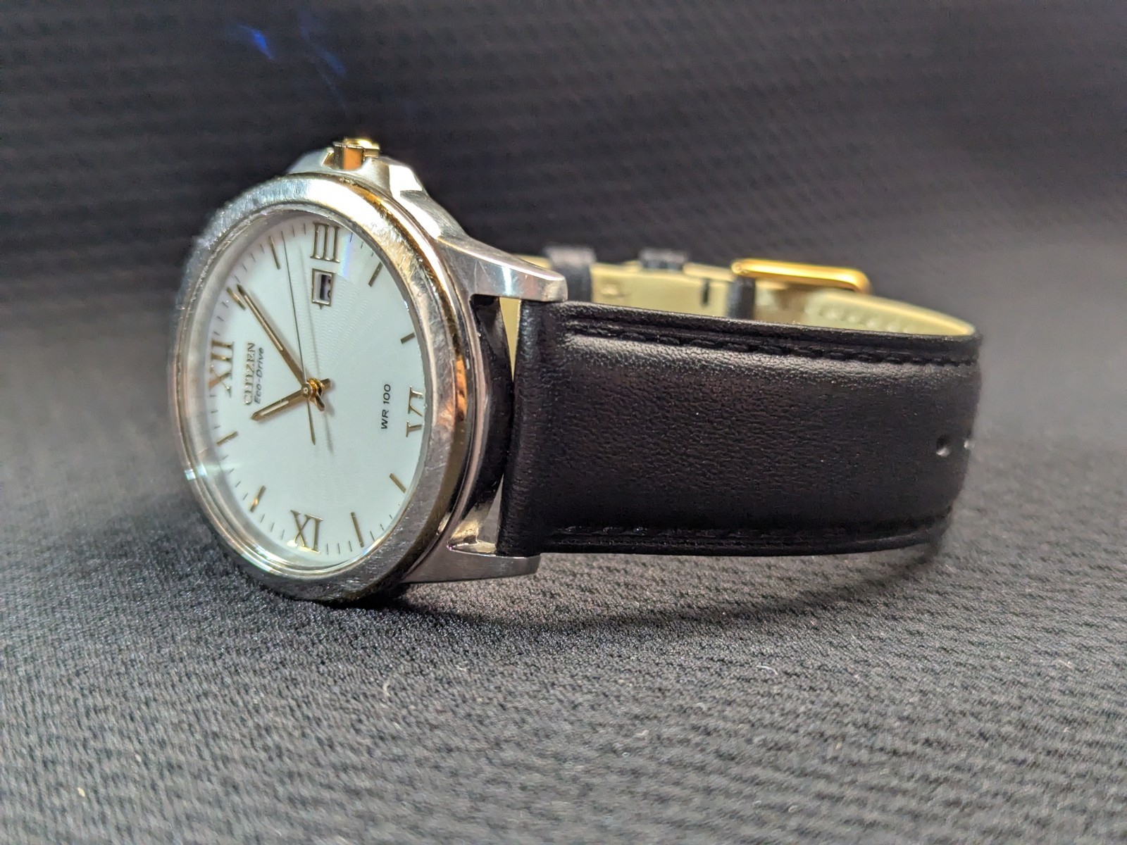 Citizen Eco-Drive Mens Watch White Roman Dial Bracelet WR100 NEW CAPACITOR