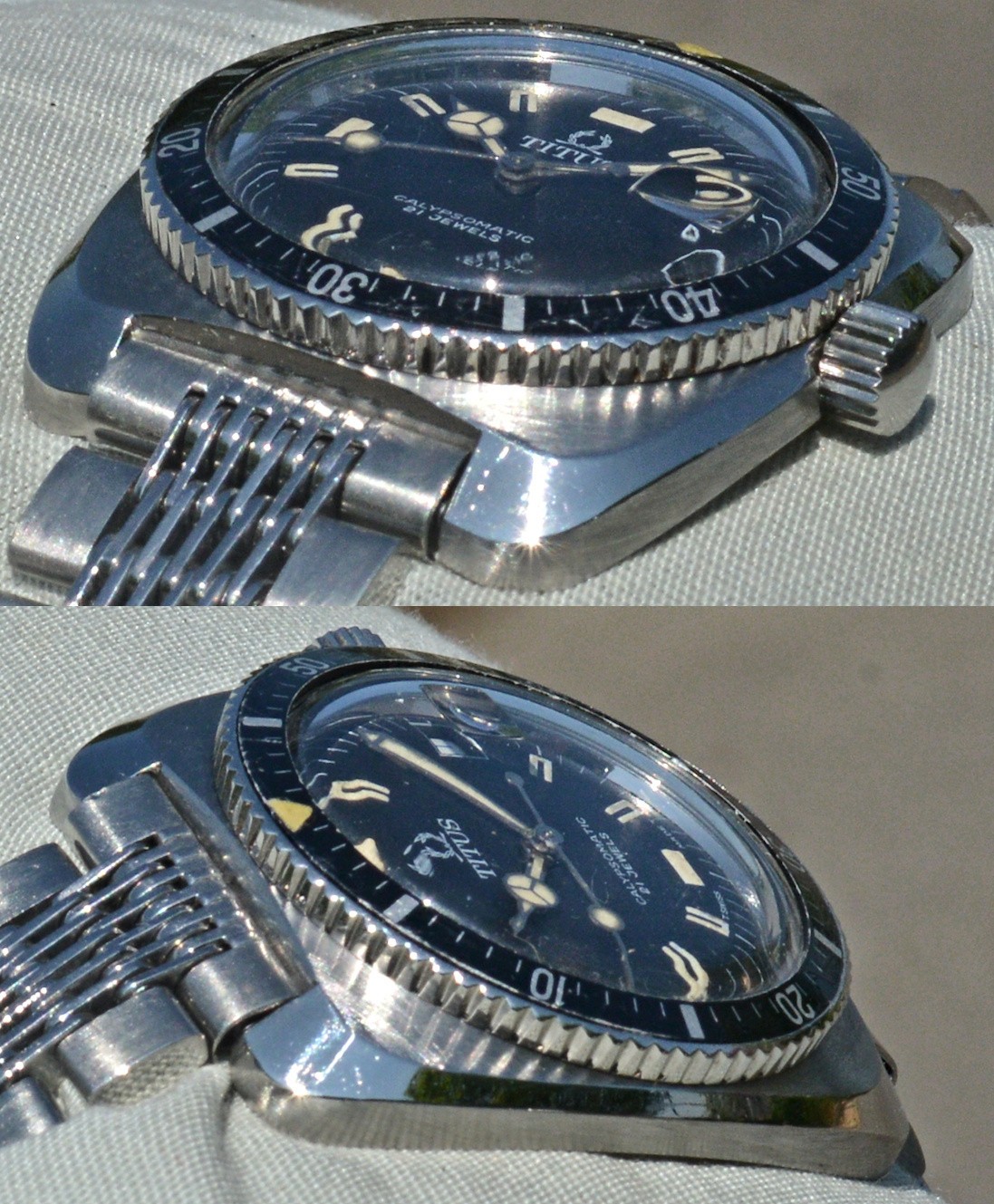 Titus Calypsomatic 8375 Diver Rare 1967-1970 Wrist Watch With Steel Bracelet