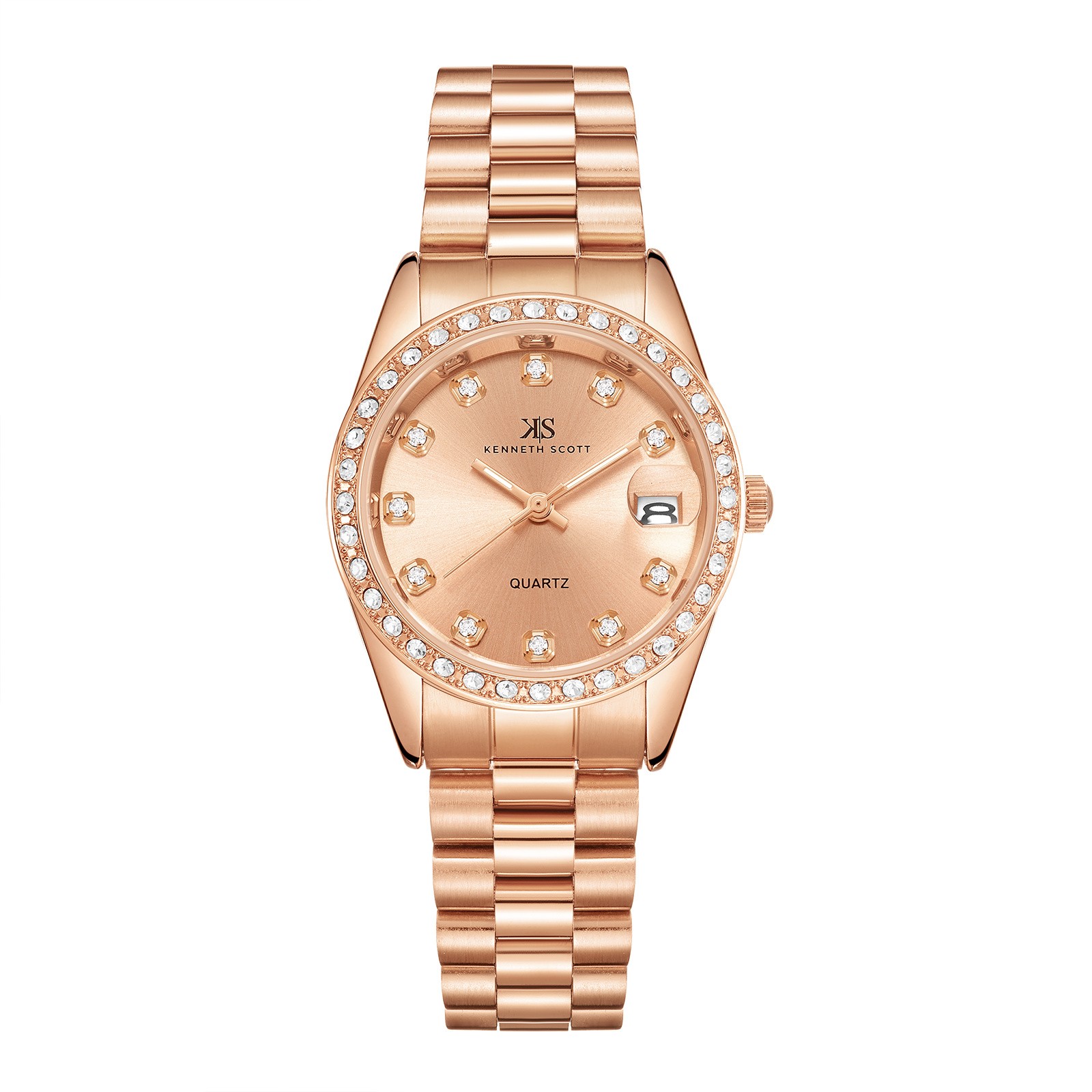 Kenneth Scott Women’s Analog Watch | Rose Gold Dial, 32mm, 30 m (3 ATM)