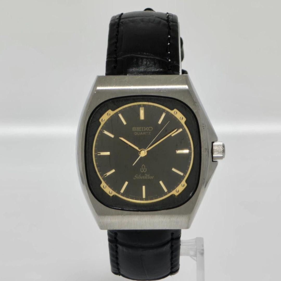 Seiko Silver Wave 6030-5280 Quartz Black Gold Watch Japan Vintage