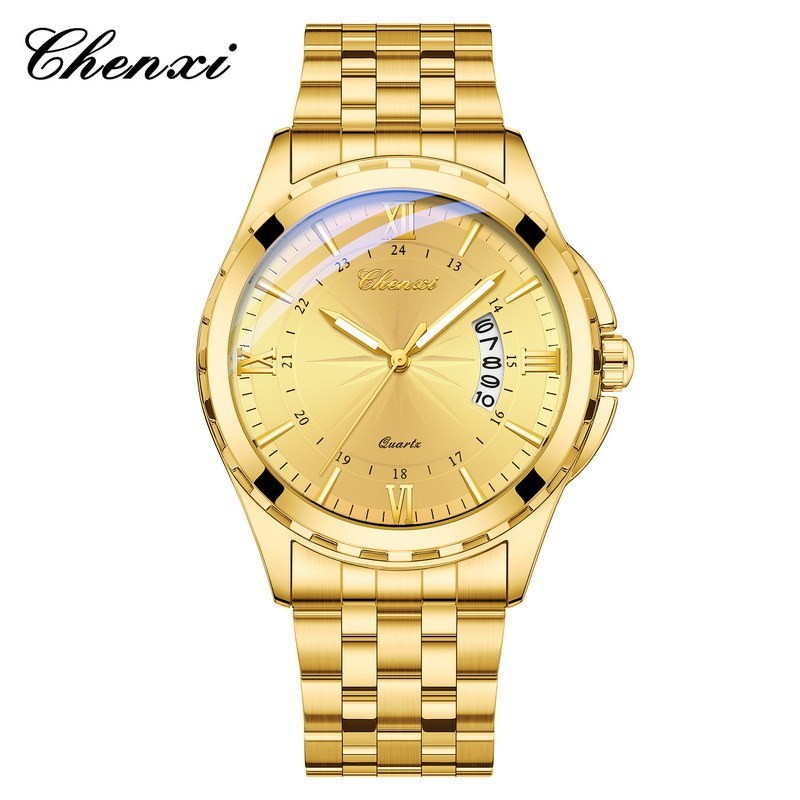 CHENXI Men’s Gold Business Day/Date Calendar Luminous Waterproof Quartz Watch