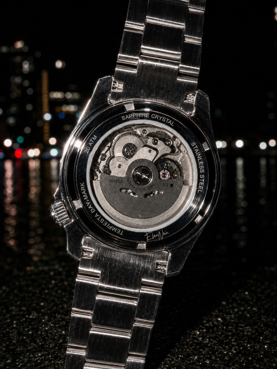 Men’s Automatic Dual Time Watch 41mm Red Green Bezel Black Dial Stainless Steel