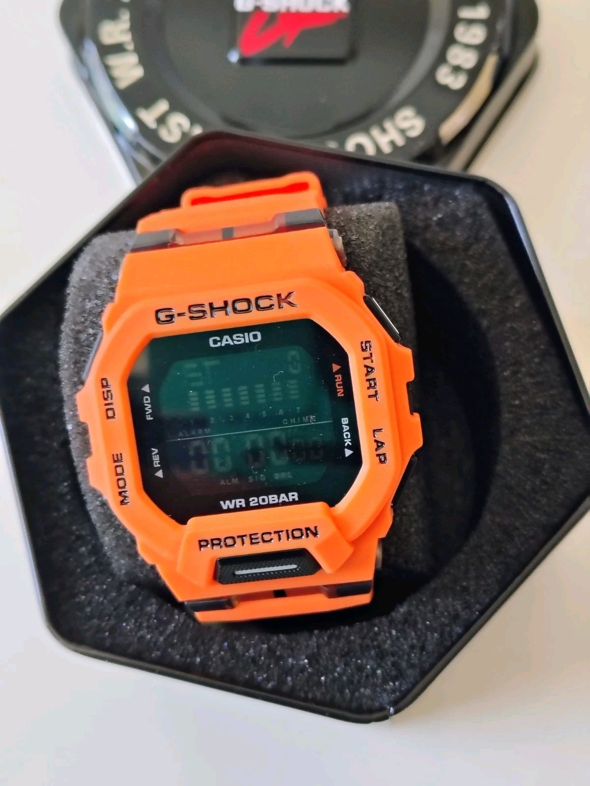 Casio G-SHOCK GBD Digital Orange Resin Watch 200m Quartz Alarm Chrono w/ Tin