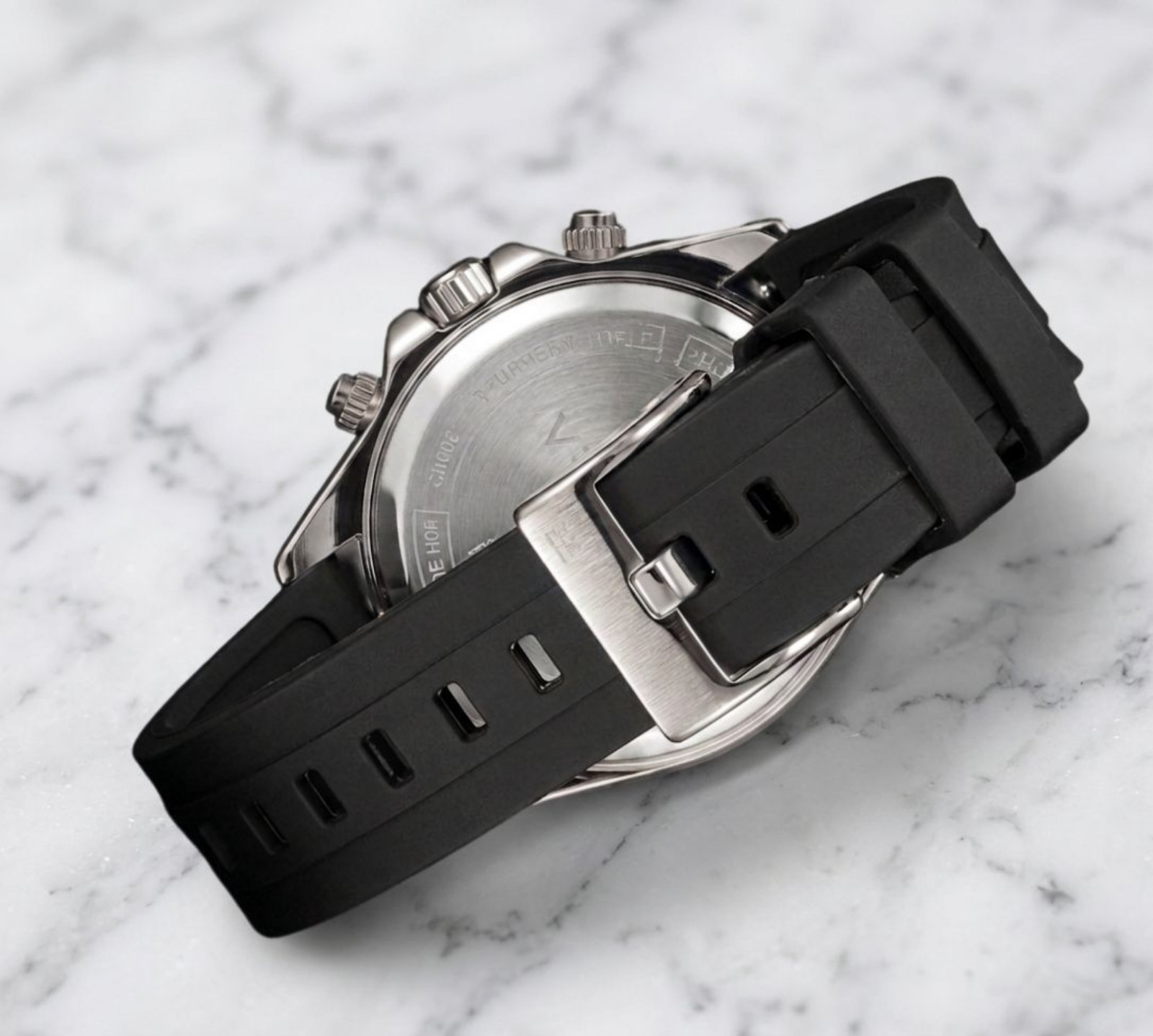 Men Sporty Silver Business Watch Tachymeter Bezel Silicone Strap Black Dial 42mm