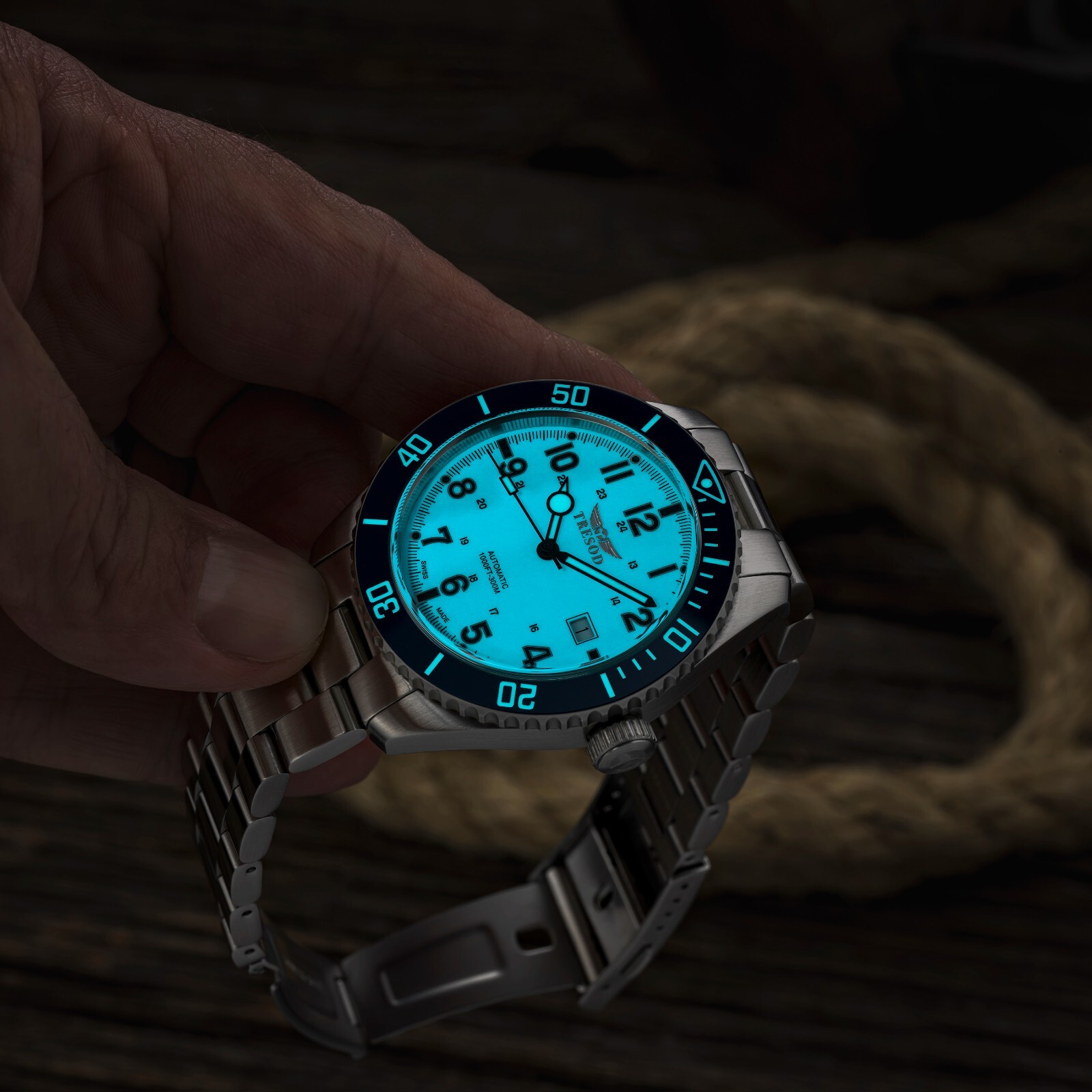 Tresod Ocean Master SWISS MADE SW200 Automatic Blue Dial Ceramic Bezel SS Watch
