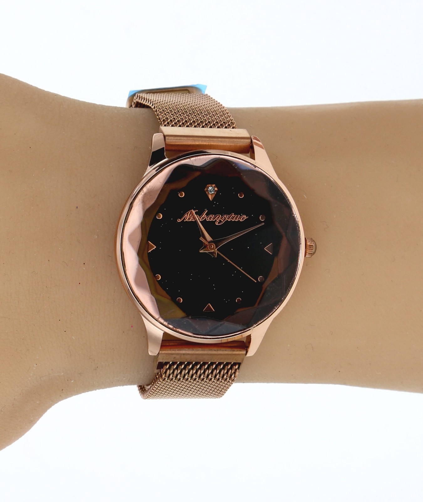 Women’s Rose Gold metallic Finish Easy to Use Magnetized Mesh Band