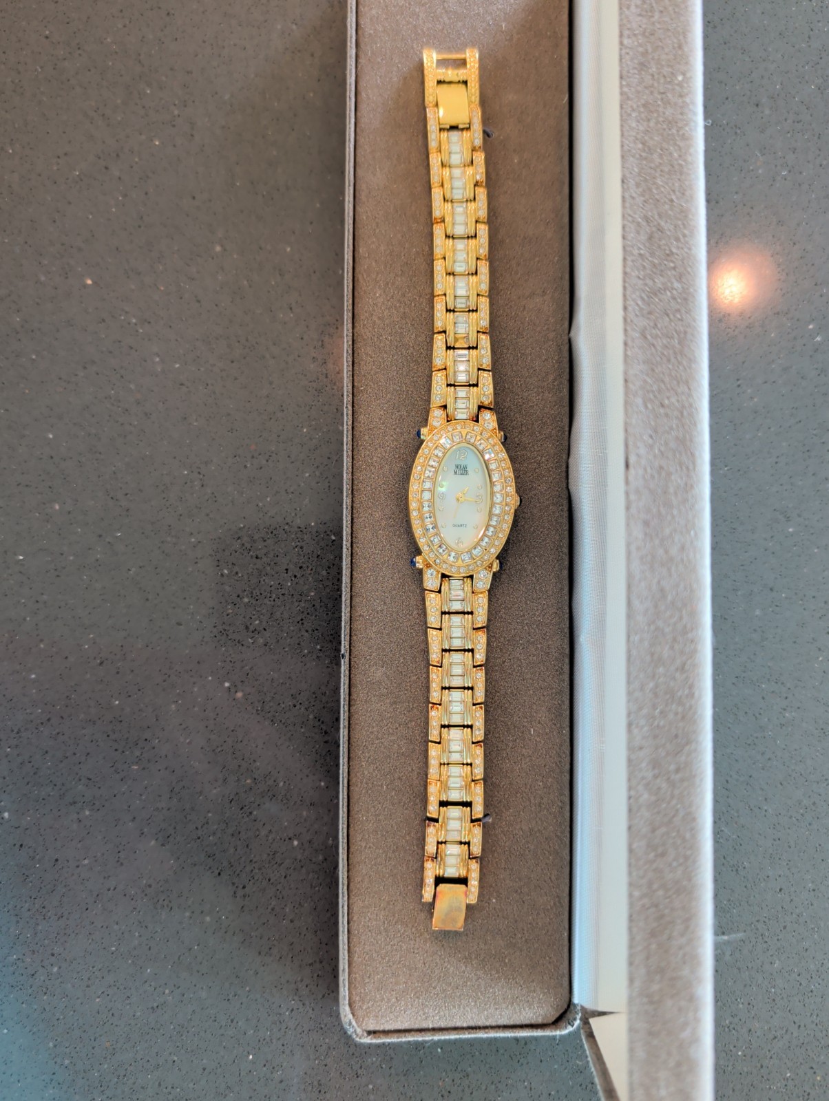 Nolan Miller Glamour Collection Gold Tone Clear Crystal Watch Needs Battery Q153