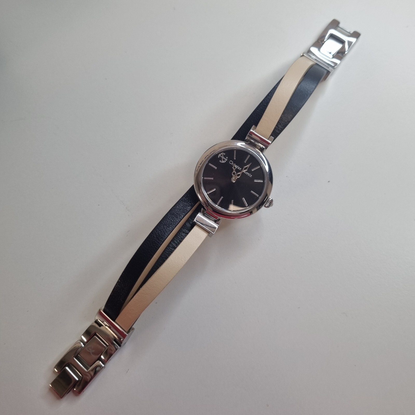 Christian Lacroix Silver & Black Leather Ladies Watch N°8010902 New Old Stock