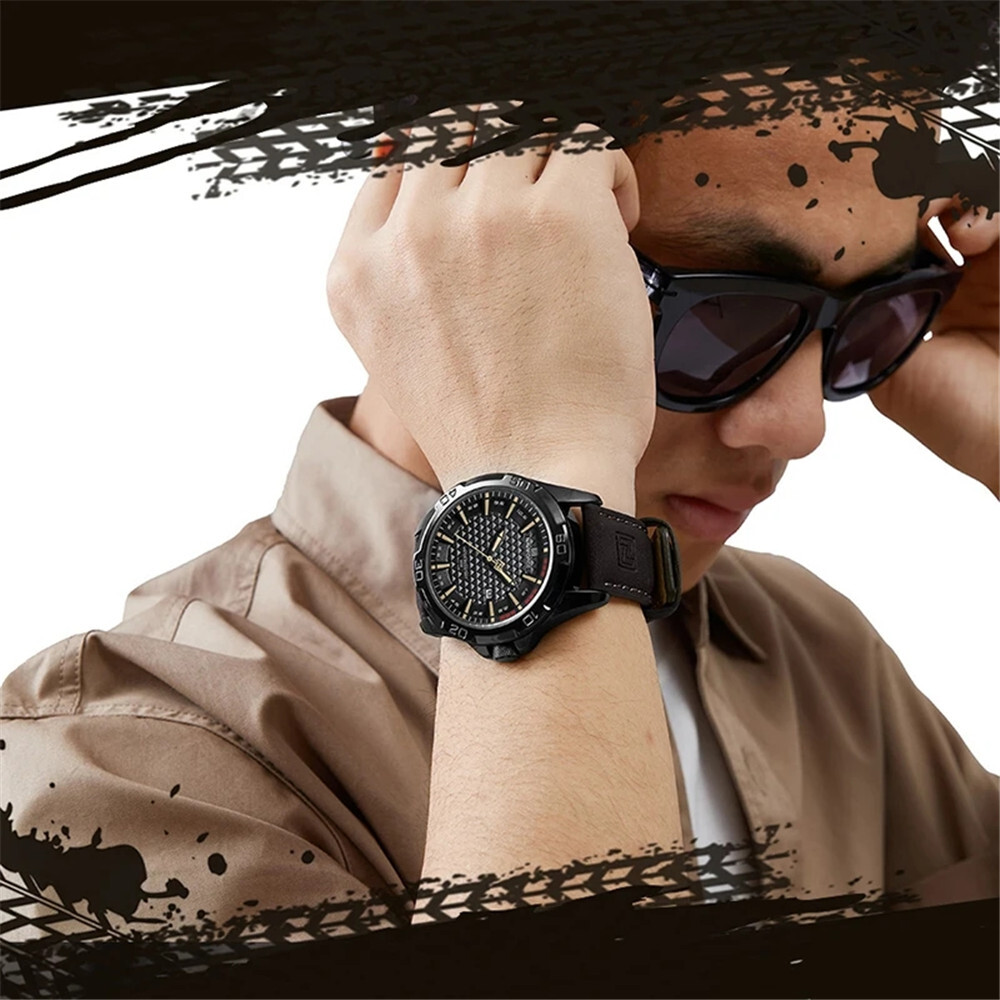 NAVIFORCE Men Quartz Watch Leather Watch Gifts Simple Dial Male Sport Wristwatch