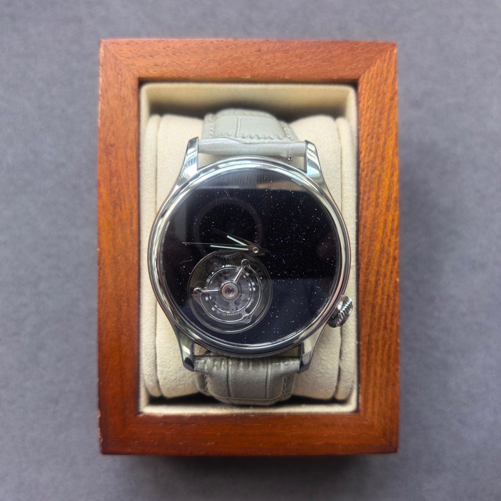 Merkur Men Tourbillon Watch 42mm Mechanical Wristwatch Sapphire Black Sand Dial