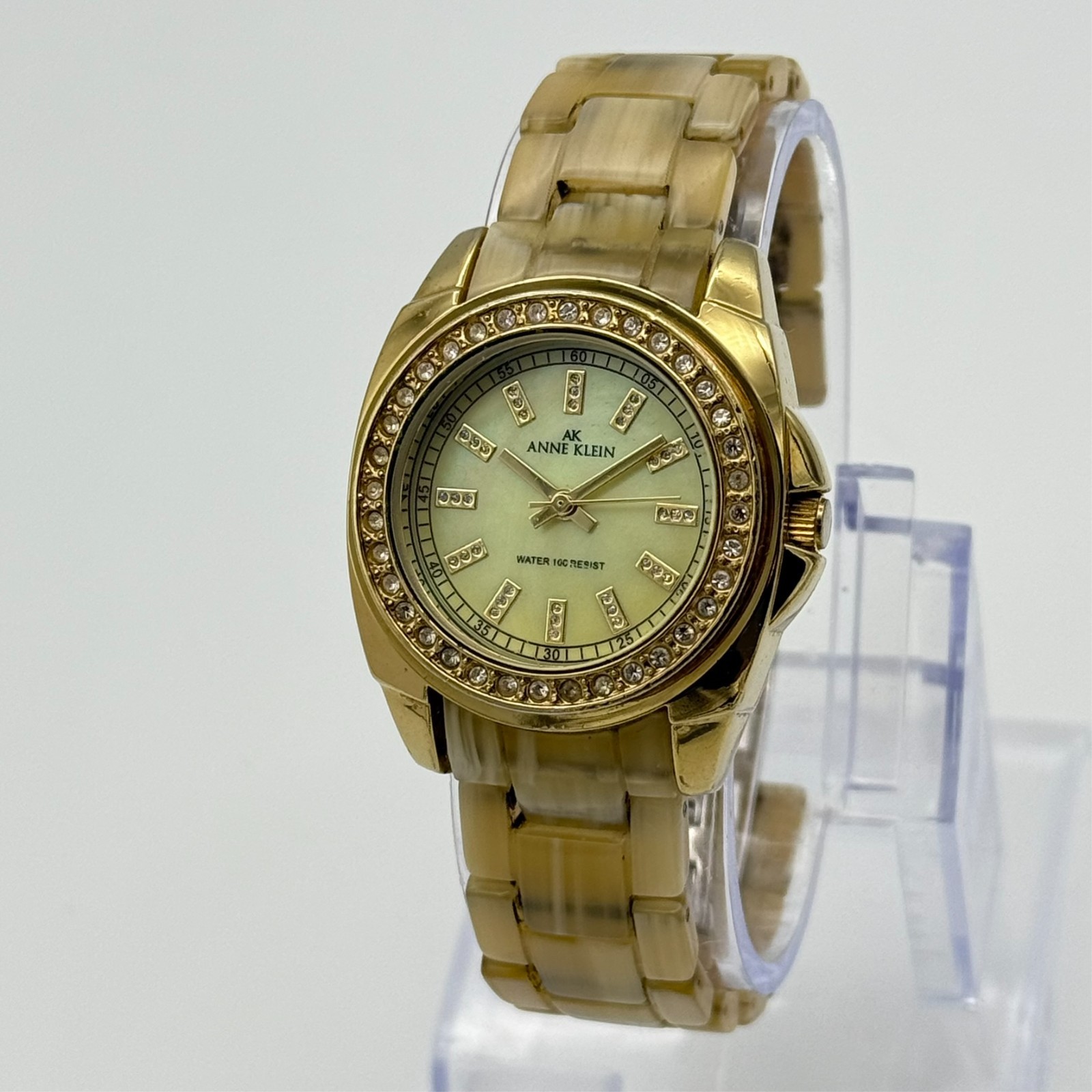 Women’s ANNE KLEIN Gold Tone Bracelet Watch, Faux Horn, Crystals 30mm 10/9380