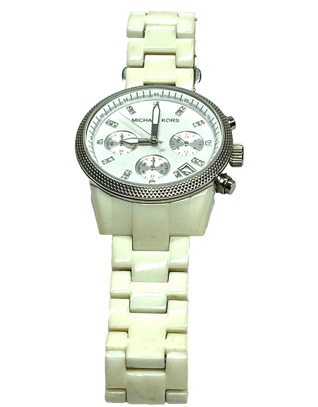 Michael Kors MK-5183 White Chronograph Crystal 10mm Wrist Watch Plastic Band