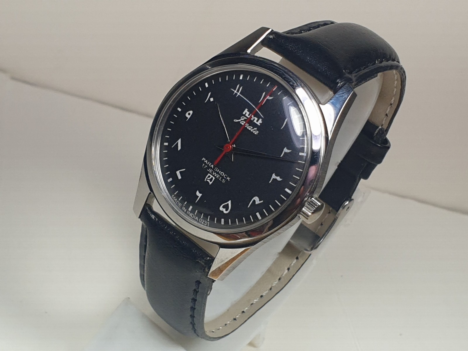 HAND WINDING VINTAGE HMT JANATA BLACK ARABIC DIAL MECHANICAL WATCH FOR MENS
