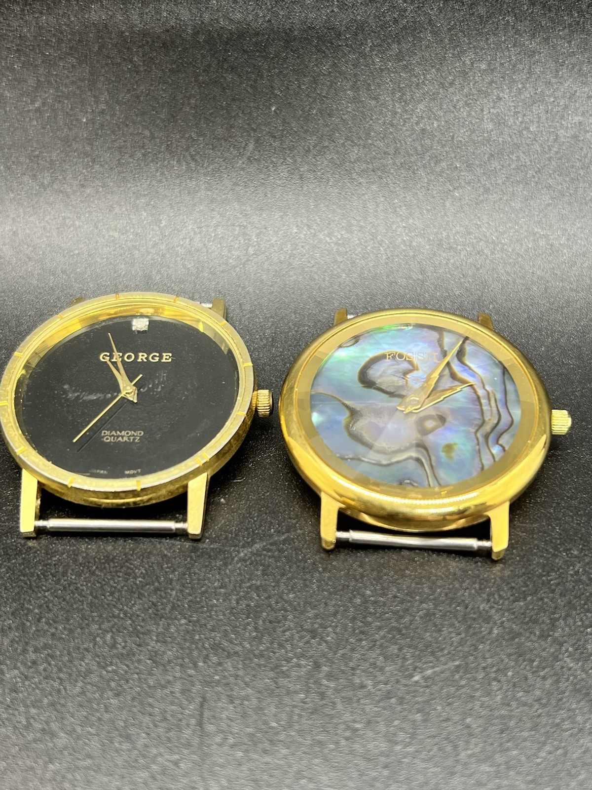 Two Vintage Watch Faces Lot- No Bands – George And Fossil -Numberless – Abalone