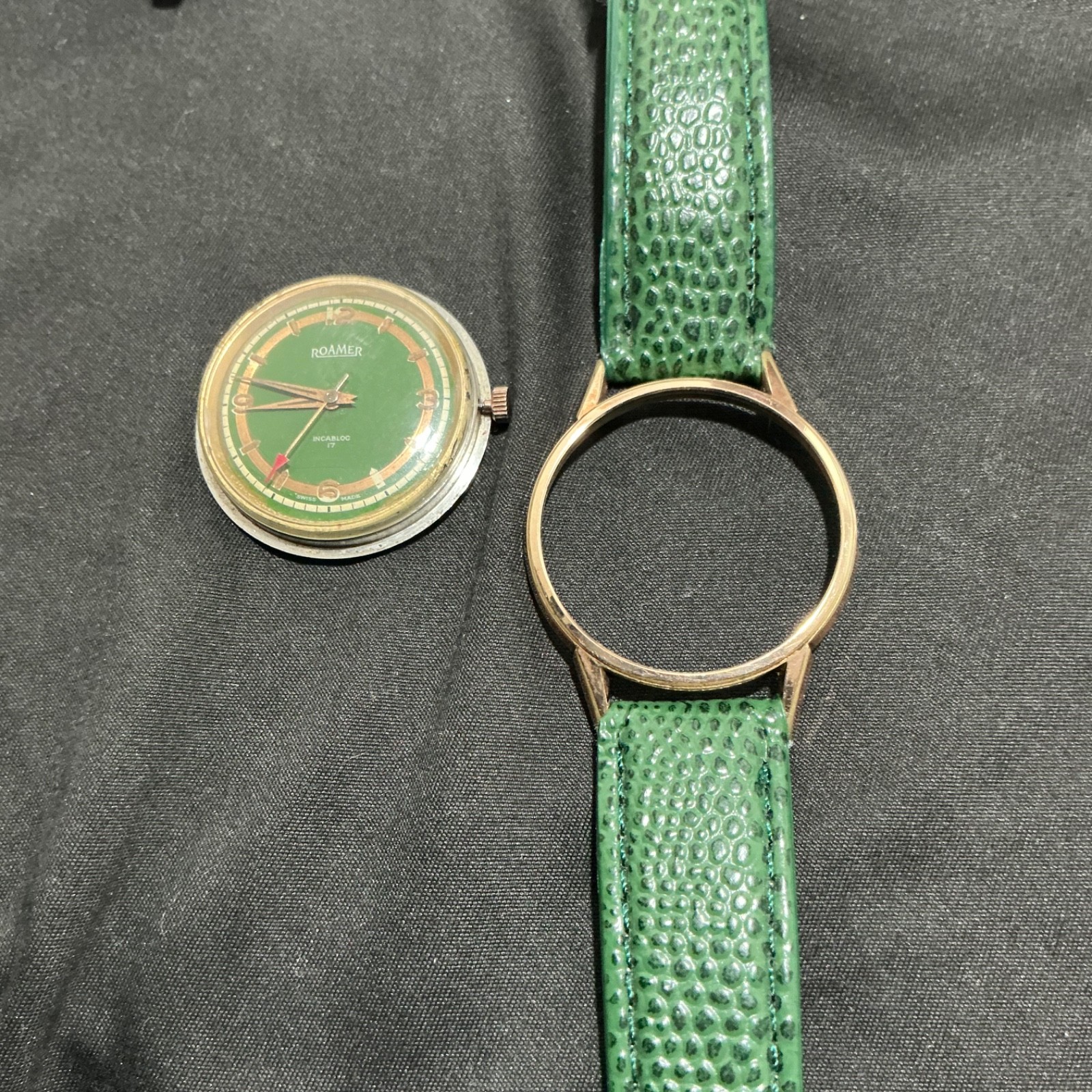 Vintage Roamer Swiss Green Dial Incabloc 17 Manual Wind Watch ~35m