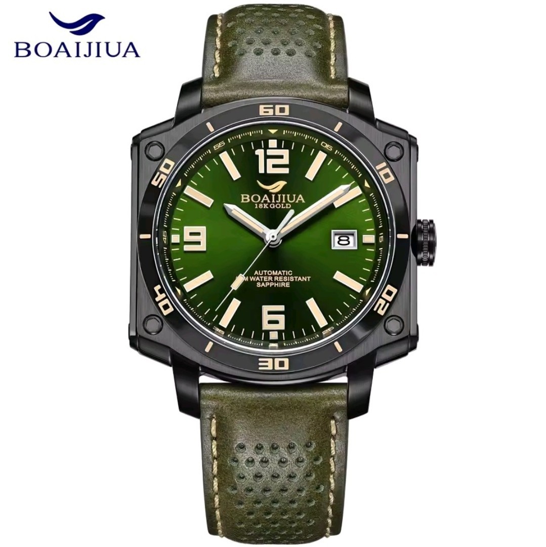 BOAIJUA B8005G Men’s Automatic Watch Green Dial 42.5mm Sapphire 5ATM Leather