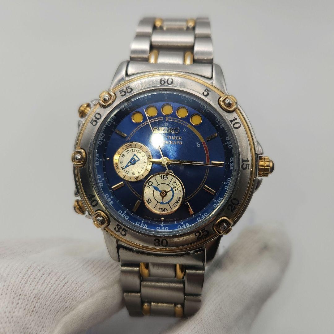 Seiko Yacht Timer Chronograph 6M37-6000 Blue Quartz Watch Japan 073639