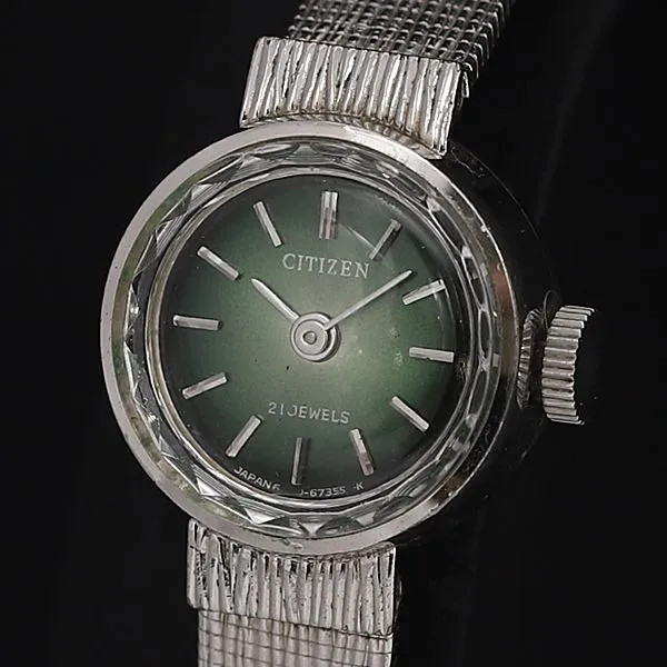 Working, manual winding, excellent condition Citizen 4-670124YO 21 jewels green
