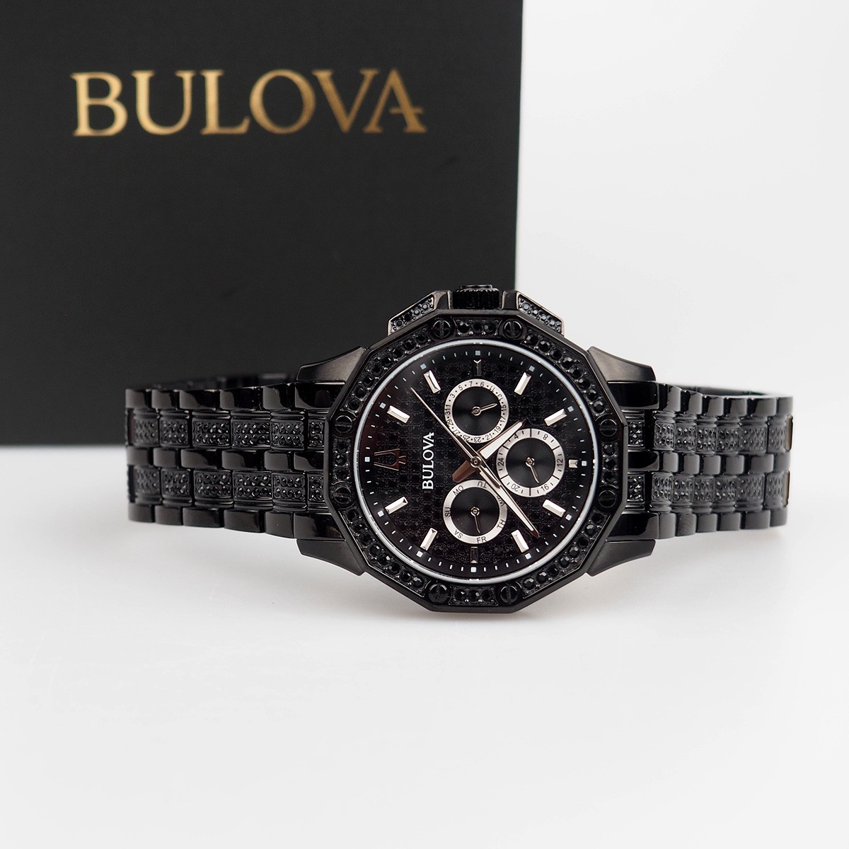 Bulova Octava Crystal 98C134 Black Stainless Steel Men’s Quartz Watch 41.5 mm