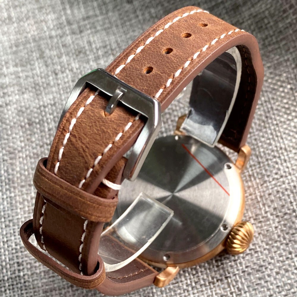 46.5mm Big Dial Watch For Men Solid Bronze Green Luminous Japan NH35A Automatic